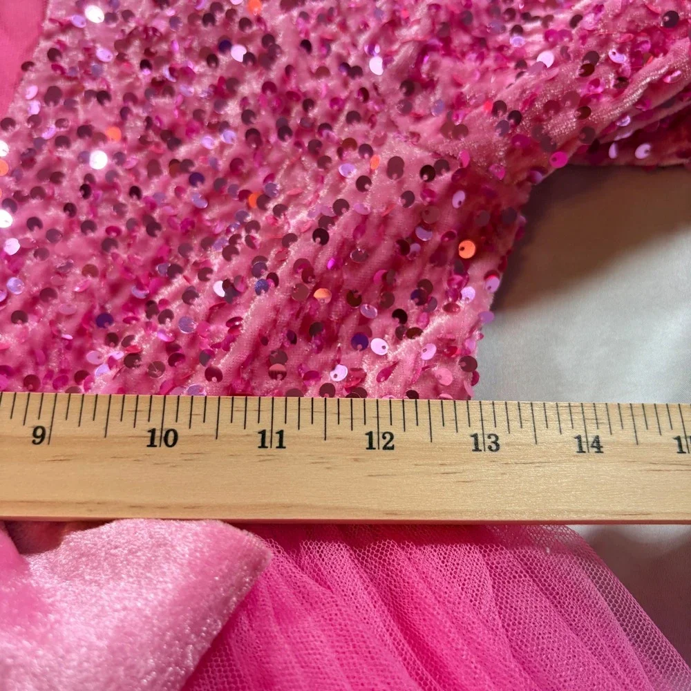 Alisa & Leo Sequin Tulle Party Dress Girls 11Y Pink Long Sleeve Special Occasion